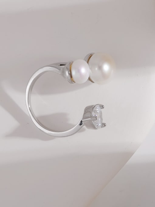 white K Brass Imitation Pearl Irregular Minimalist Band Ring