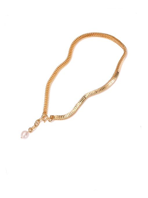 Gold (snake chain) Brass Imitation Pearl Snake Chain Hip Hop Necklace