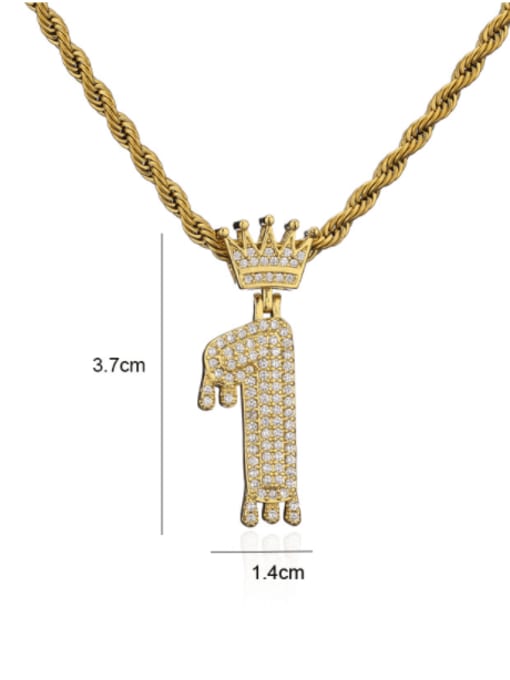 AOG Brass Cubic Zirconia Crown Trend  Number Pendant Necklace 1