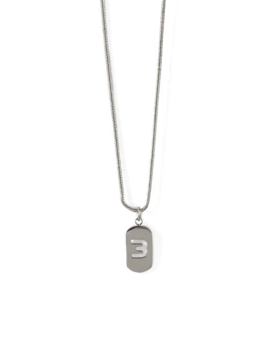 Silver 3 Titanium Steel Number Minimalist Pendant Necklace