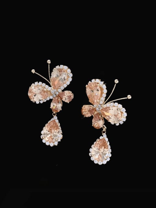 Champagne Brass Cubic Zirconia Multi Color Flower Luxury Cluster Earring