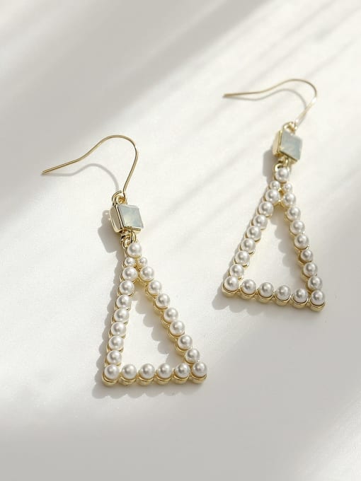 HYACINTH Brass Imitation Pearl Triangle Vintage Hook Trend Korean Fashion Earring 0