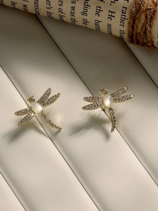 HYACINTH Copper Cubic Zirconia Dragonfly Vintage Stud Trend Korean Fashion Earring 2