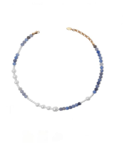Blue Gradual Change Natural Stone Brass Imitation Pearl Geometric Hip Hop Necklace