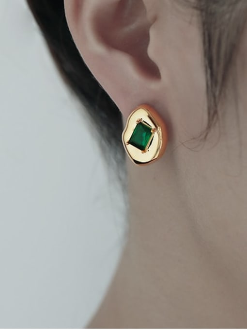TINGS Brass Cubic Zirconia Geometric Vintage Stud Earring 2