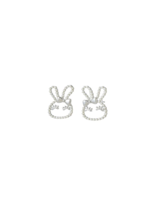 YOUH Brass Imitation Pearl Rabbit Cute Stud Earring 0