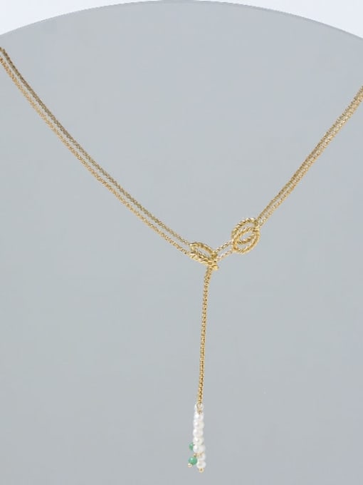Five Color Brass Imitation Pearl Geometric Minimalist Lariat Necklace 0