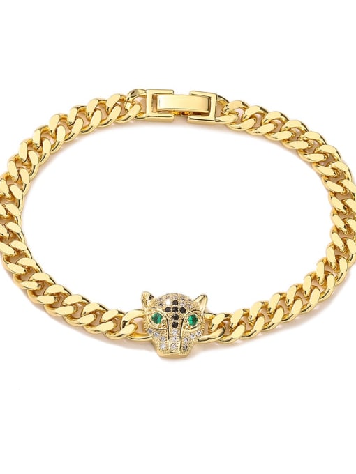 31164 Brass Cubic Zirconia Leopard Trend Link Bracelet