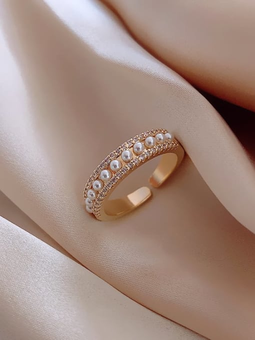 Papara Alloy Imitation Pearl White Geometric Trend Band Ring/Free Size Ring
