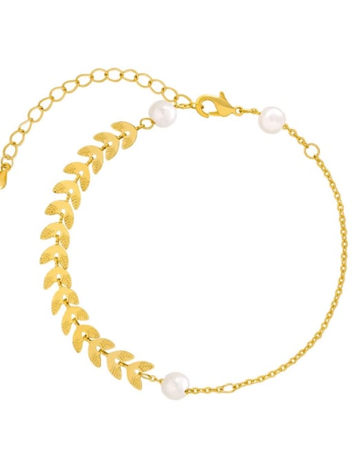Papara Alloy Imitation Pearl Leaf Minimalist Bracelet 4
