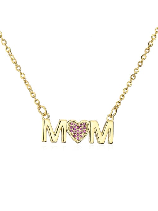21731 Brass Cubic Zirconia Heart Dainty Letter MOM Pendant Necklace