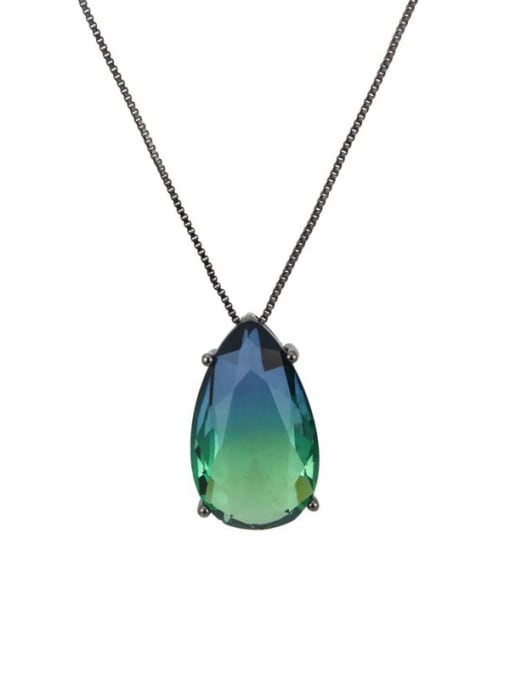 Black blue green gradient Brass Cubic Zirconia Water Drop Luxury Necklace