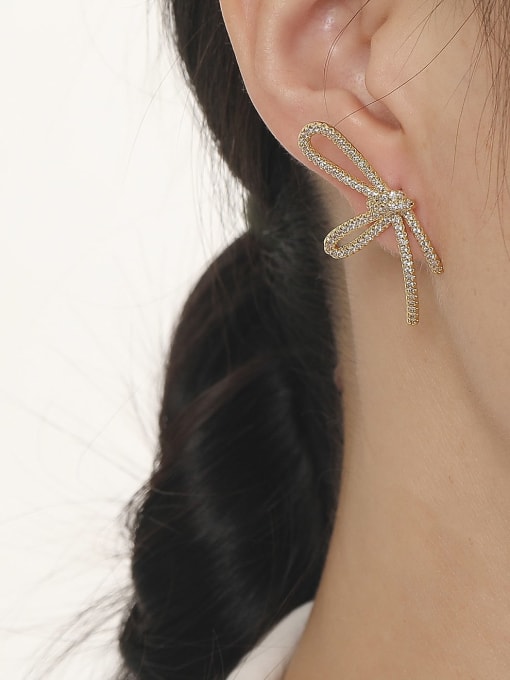 HYACINTH Brass Cubic Zirconia Bowknot Minimalist Stud Earring 1
