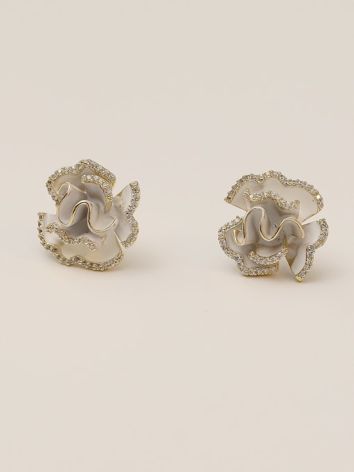 HYACINTH Brass Cubic Zirconia Enamel Flower Vintage Stud Trend Korean Fashion Earring 2