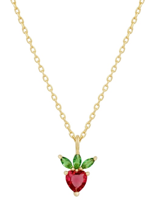 strawberry Brass Cubic Zirconia Friut Minimalist Necklace