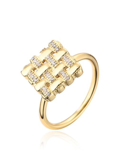 AOG Brass Cubic Zirconia Geometric Vintage Band Ring