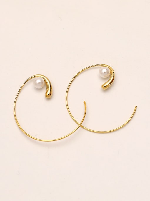 14k gold Brass Imitation Pearl Line Geometric Minimalist Hoop Trend Korean Fashion Earring