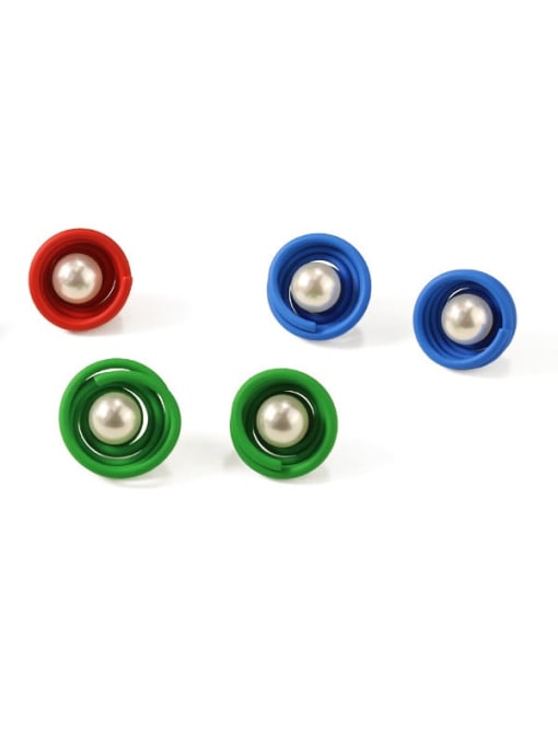 Five Color Alloy Imitation Pearl Enamel Geometric Cute Stud Earring 2