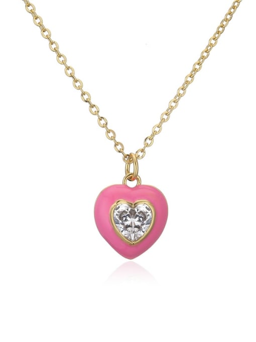 21114 Brass Rhinestone Enamel  Trend Heart Pendant Necklace