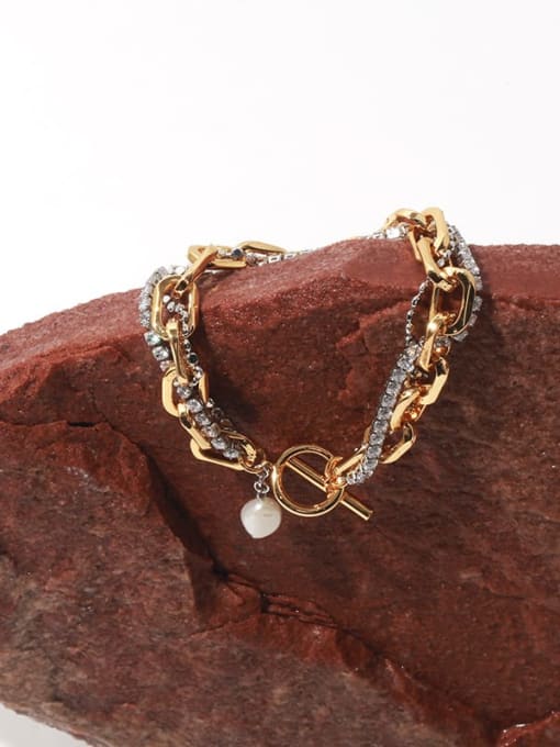 TINGS Brass Cubic Zirconia Geometric Chain Vintage Strand Bracelet 0