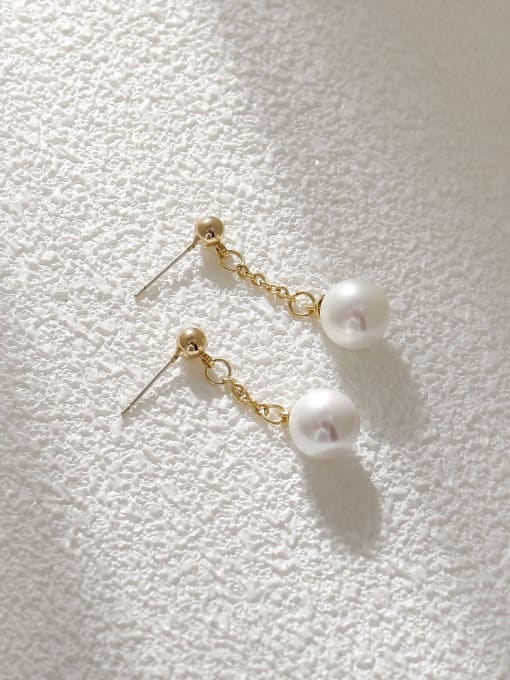 14k Gold Brass Imitation Pearl Geometric Minimalist Drop Earring