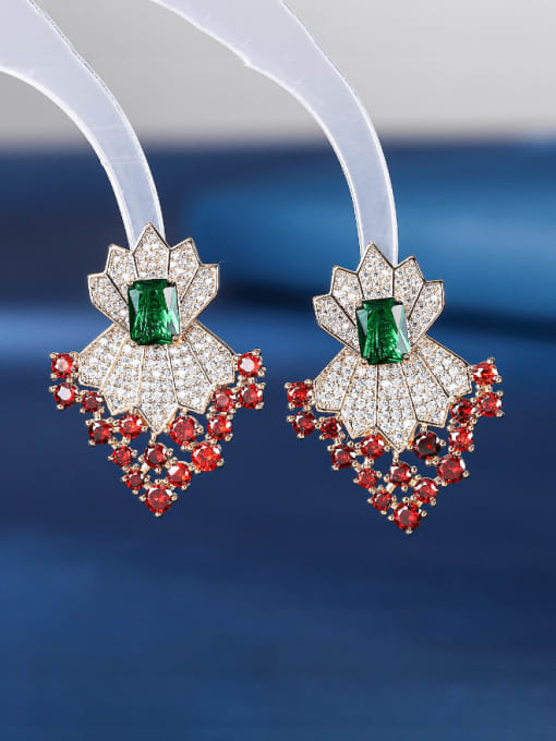16 Brass Cubic Zirconia Multi Color Heart Luxury Cluster Earring