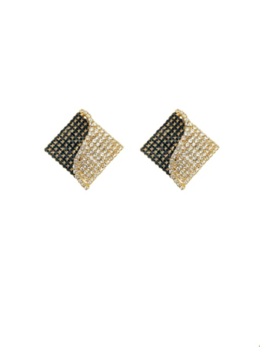 14K Real Gold Brass Cubic Zirconia Geometric Luxury Stud Earring