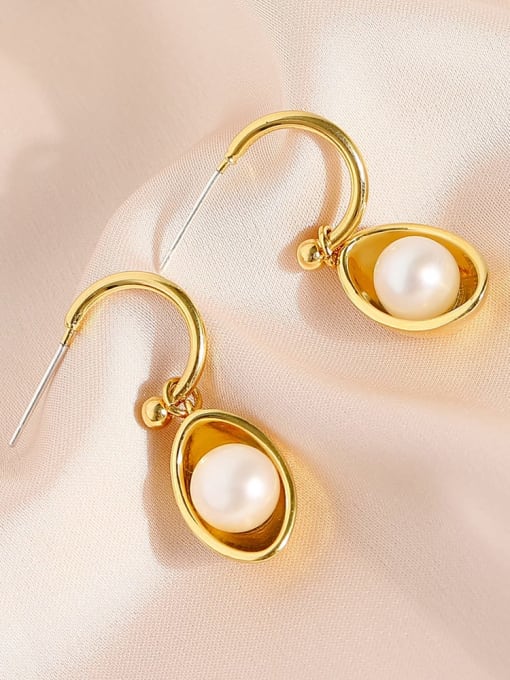 HYACINTH Brass Imitation Pearl Geometric Vintage Drop Earring 4