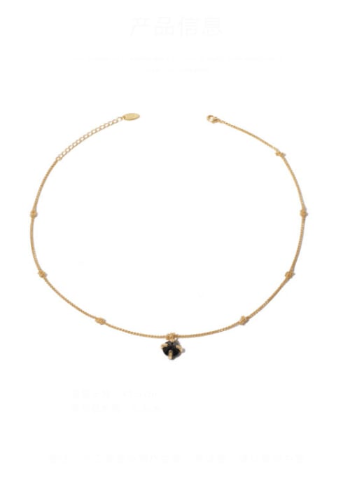 Glass black zirconium Necklace Brass Glass Stone Round Vintage  Pendant Necklace