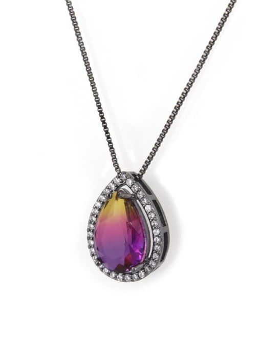 Yellow pink purple gradient small Brass Millefiori Glass stone Water Drop Vintage Necklace,