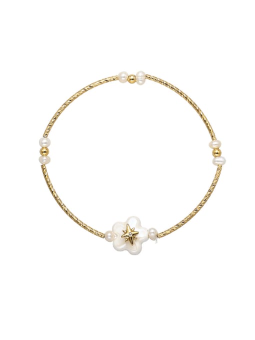 golden Brass Freshwater Pearl Flower Minimalist Bracelet