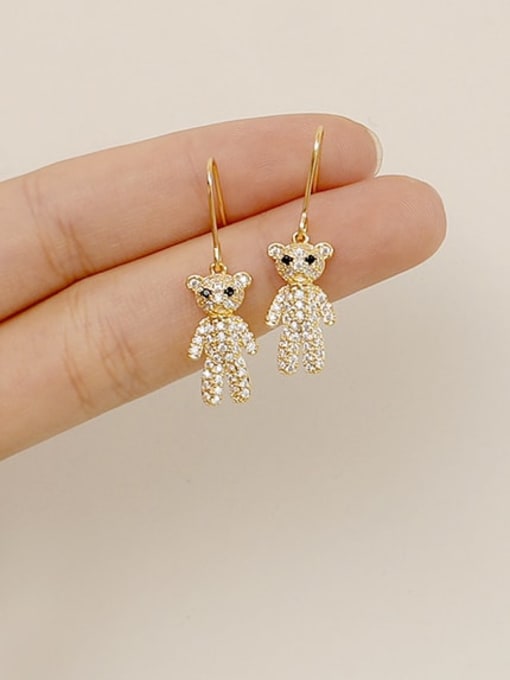 14k Gold Brass Cubic Zirconia Bear Dainty Hook Trend Korean Fashion Earring