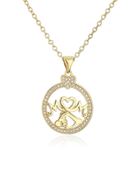 21726 Brass Cubic Zirconia Heart Dainty Round Pendant Necklace