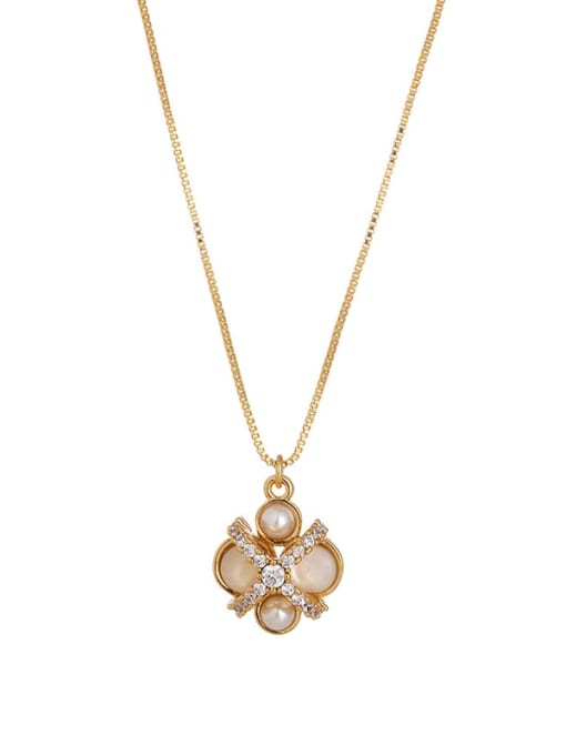 white Brass Imitation Pearl Flower Vintage Necklace