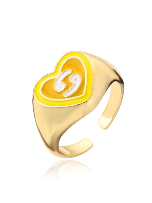 Cancer Brass Enamel Heart Vintage Band Ring