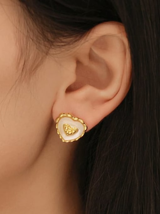 Five Color Brass Shell Heart Minimalist Stud Earring 1