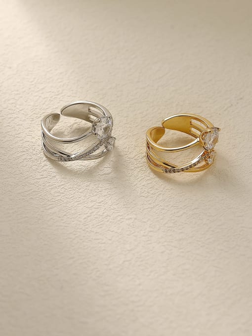 HYACINTH Brass Rhinestone Cross Minimalist Stackable Fashion Ring 2