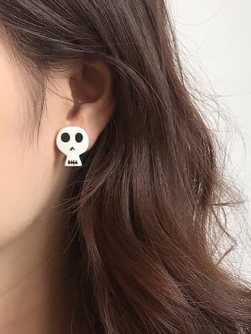 Five Color Alloy Enamel Skull Cute Stud Earring 2