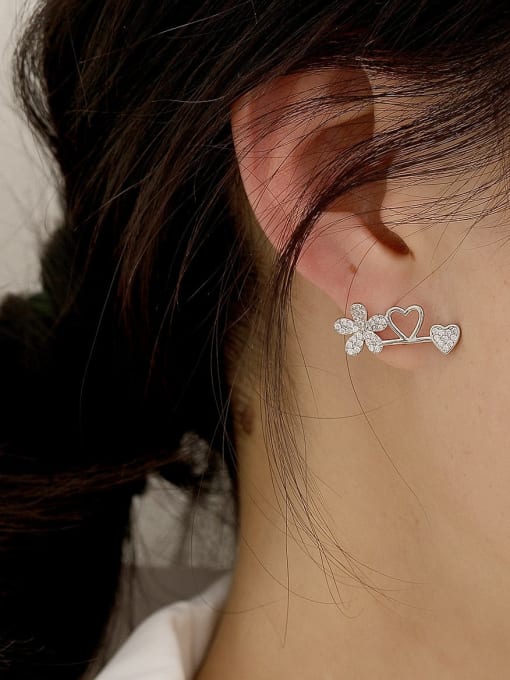 HYACINTH Brass Cubic Zirconia Letter Flower Cute Stud Trend Korean Fashion Earring 2