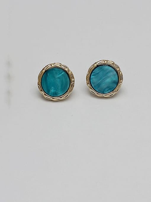 14K  gold lake blue Copper Acrylic Round Vintage Stud Trend Korean Fashion Earring