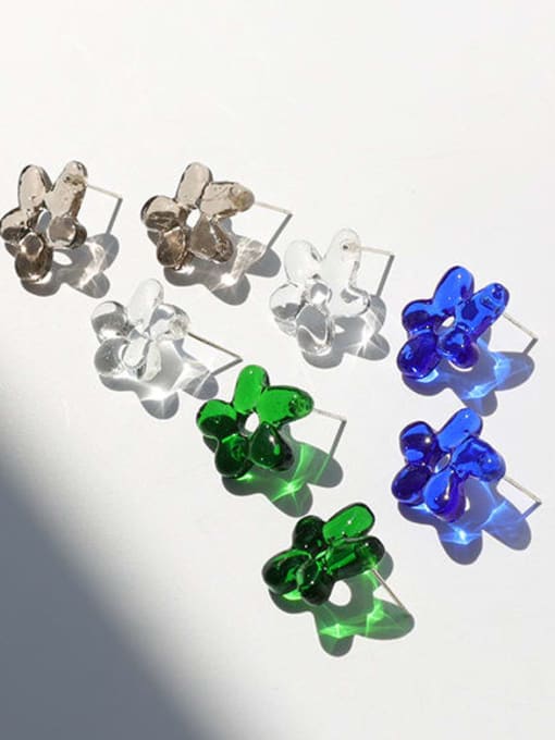 Five Color Hand Glass Multi Color Flower Minimalist Stud Earring 4