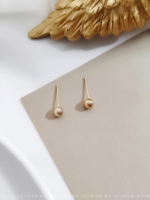 14K gold No.4 Pearl Copper Round Minimalist Stud Trend Korean Fashion Earring