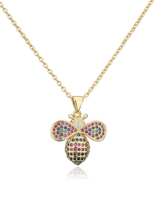 21002 Brass Cubic Zirconia Trend  Bee Pendant Necklace