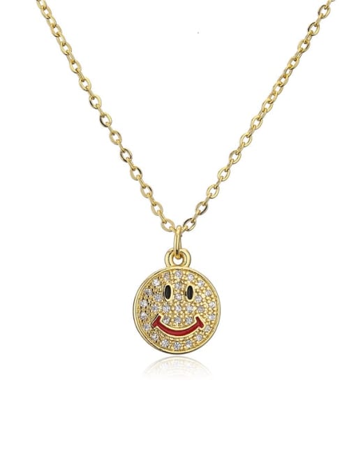 AOG Brass Cubic Zirconia  Vintage Enamel Smiley Pendant Necklace 0