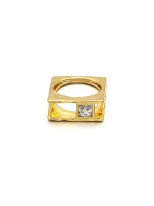 White + Gold Brass Cubic Zirconia Square Minimalist Band Ring