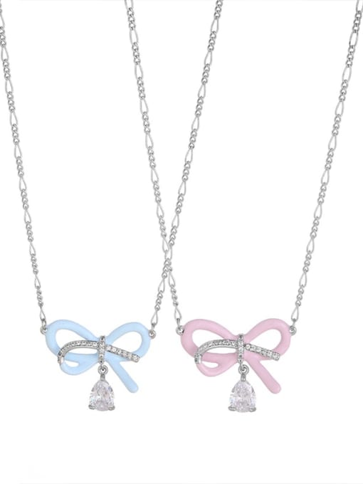 TINGS Brass Cubic Zirconia Bowknot Dropping Oil Dainty Necklace 2