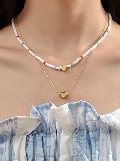TINGS Titanium Steel Imitation Pearl Heart Minimalist Necklace 2