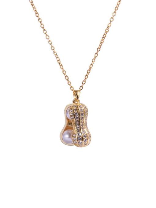 AOG Copper Imitation Pearl Irregular Trend Groundnut Pendant Necklace 4