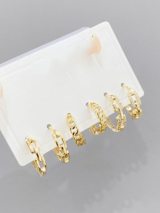 Gold E612 Brass Cubic Zirconia Geometric Minimalist Huggie Earring