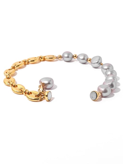 TINGS Brass Freshwater Pearl Geometric Vintage Beaded Bracelet 3